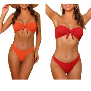 INSPIRE CHIC Women's Bandeau Ribbed Bowknot Strapless with Bottoms Swimwear Bikini 2 Set - 1 of 4