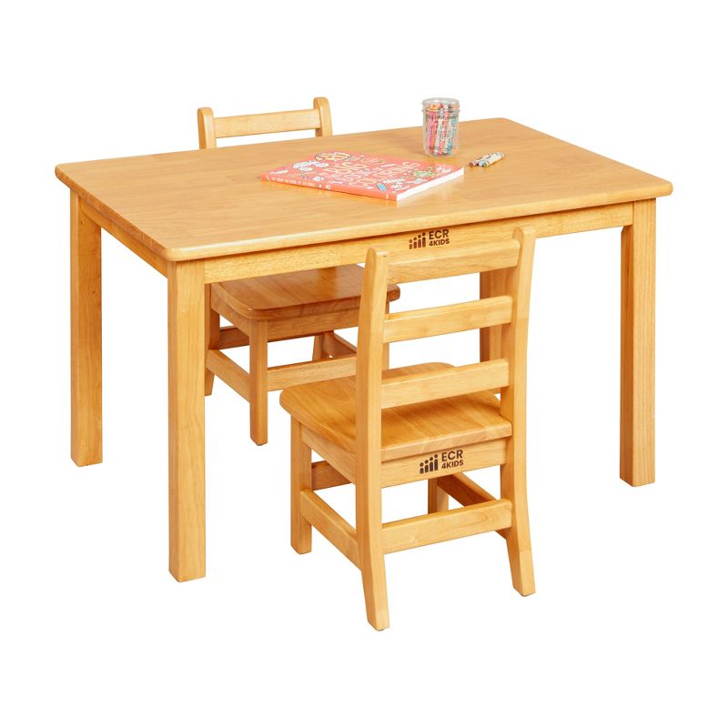 ECR4Kids 24in x 24in Rectangular Hardwood Table with 20in Legs and Two 10in Chairs, Kids Furniture, 4 of 13