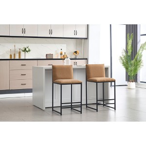 Upholstered Linen Counter Height Bar Stools Set of 2 with Metal Footrest and Frame for Kitchen, Dining Room, or Bar - 1 of 4