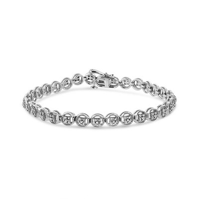Silver 1/10 Cttw Diamond Open Circle Beaded Wheel Link Tennis Bracelet