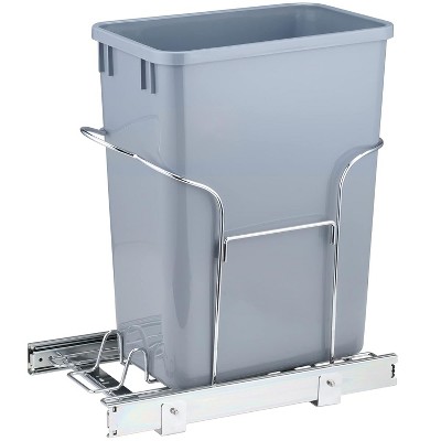 35 QT Pull-Out Trash Can with Full Extension Slides, Space-Saving Garbage Can Recycling Bin for Under Kitchen Cabinet, Gray