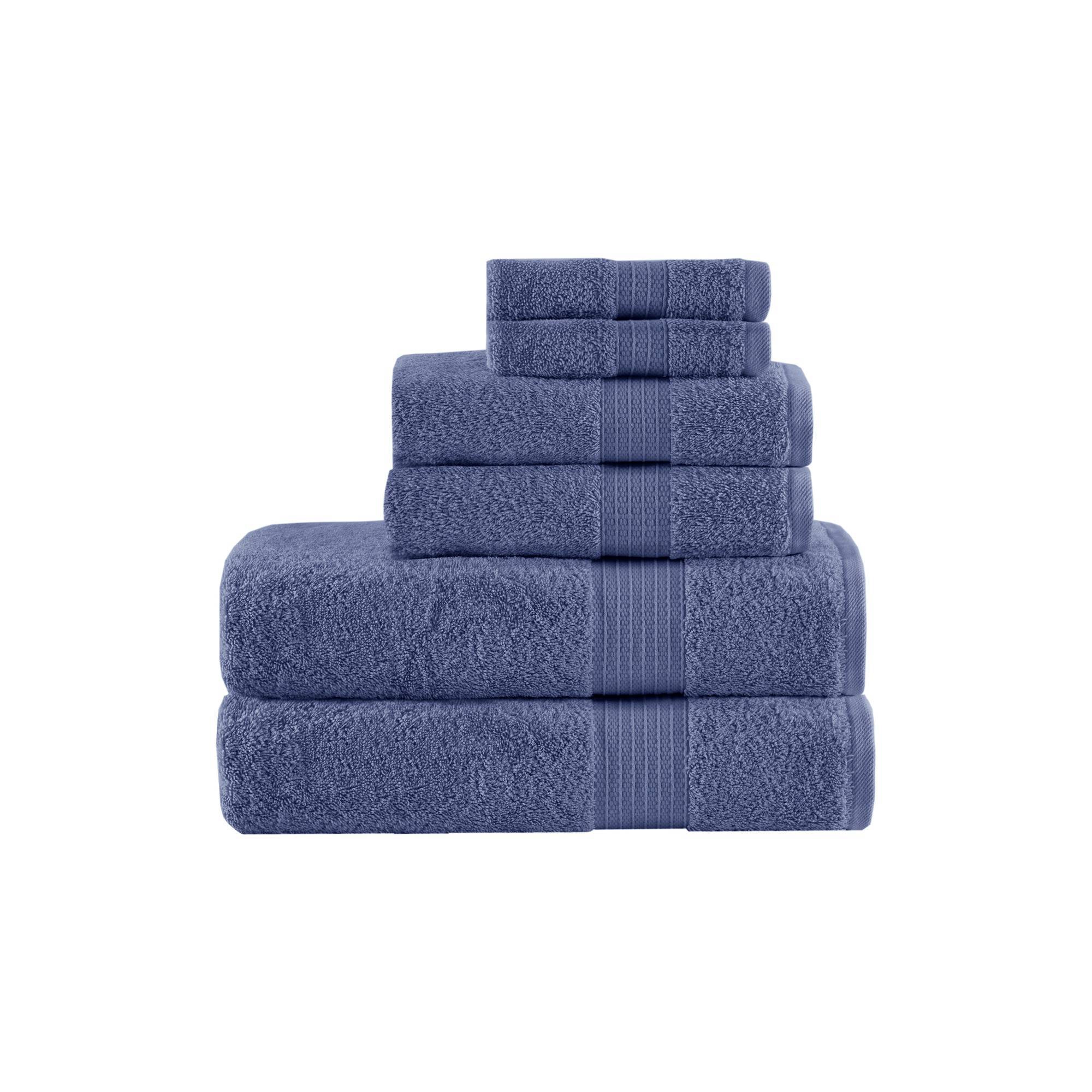 6pc Organic Cotton Bath Towel Set Navy: Madison Park, Heavyweight Terry, OEKO-TEX Certified