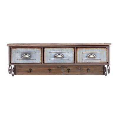 Farmhouse Wood Rectangle Wall Shelf Brown - Olivia & May