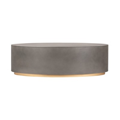 HomeRoots 28" Gray And Brass Concrete And Brass Oval Coffee Table
