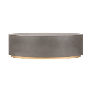 HomeRoots 28" Gray And Brass Concrete And Brass Oval Coffee Table - 1 of 4