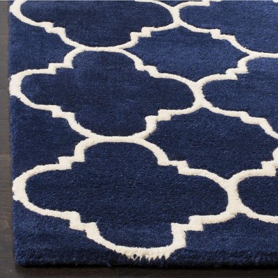 Dark Blue and Ivory Hand-Tufted Wool Area Rug