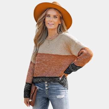 Women's Colorblock Purl Knit Drop Sleeve Sweater - Cupshe