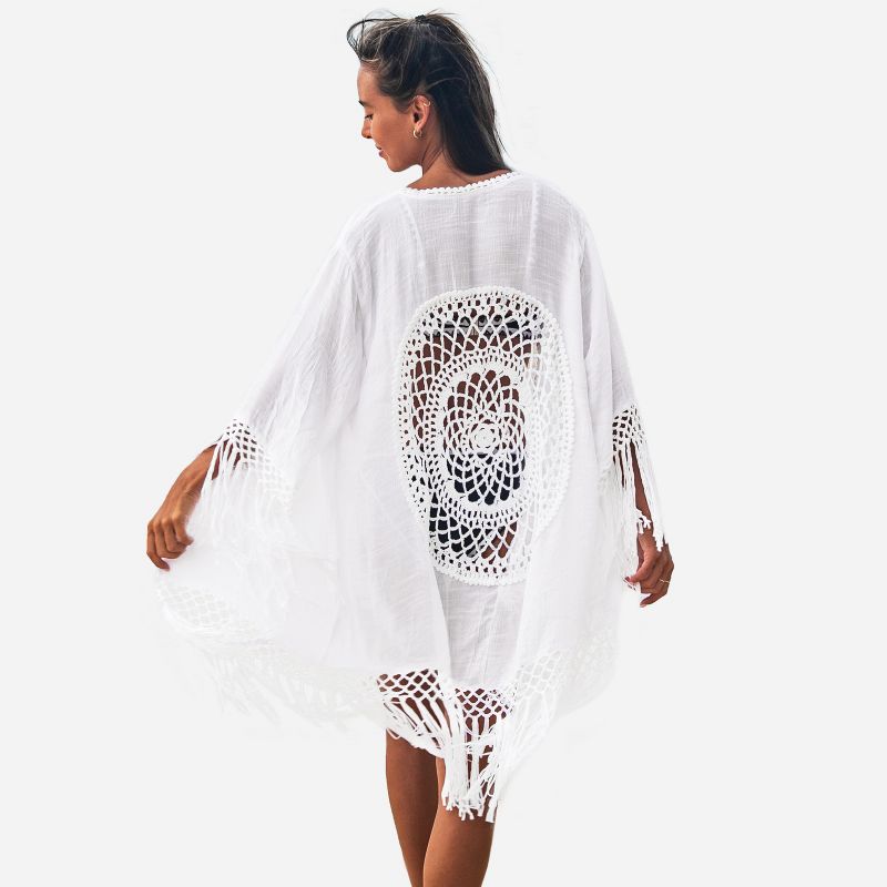 Women's White Tassel Floral Crochet Swim Cover Up Beachwear One Size - Cupshe, 1 of 7