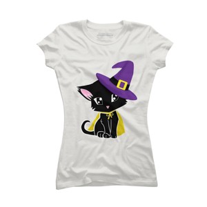 Junior's Design By Humans Halloween Cat By AdrianaOliveira T-Shirt - 1 of 3