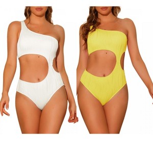 INSPIRE CHIC Women's One Shoulder Asymmetric Waist Cutout Ribbed Swimwear Monokini 1 Piece 2 Sets - 1 of 4