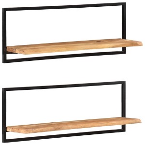 vidaXL Wall Shelves 2 pcs 39.4 in.x9.4 in.x13.8 in. Solid Wood Acacia and Steel - 1 of 4