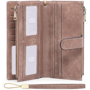 Women’s Large Leather Wallet – RFID Blocking Bifold Wristlet Clutch with Double Zipper Pocket, Credit Card Holder, Slim & Spacious Design - 1 of 4
