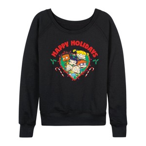 Women's - Rugrats - Happy Holidays Lightweight French Terry Wide Neck Long Sleeve Shirt - 1 of 4