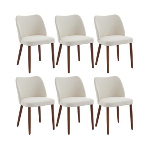 Coucheta White 6-Pack Linen Dining Chairs - Wingback Upholstered, Wood Legs & Thick Cushions - 1 of 4