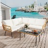 3-Piece Boho Outdoor Patio Furniture Set with Table, All-Weather Wicker Rattan Sectional Sofa with Cushions, Metal Frame - 3 of 4