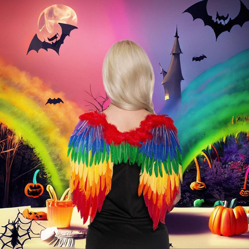 Underwraps Costumes Rainbow Feathered Wings Adult Costume Accessory, 2 of 4