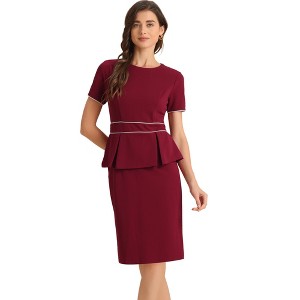 INSPIRE CHIC Women's Crew Neck Short Sleeve Business Elegant Office Peplum Sheath Dresses - 1 of 4