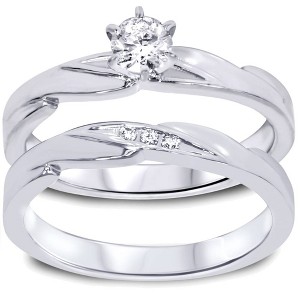 Pompeii3 1/4ct Diamond Engagement Wedding Ring Set 10K White Gold - 1 of 4