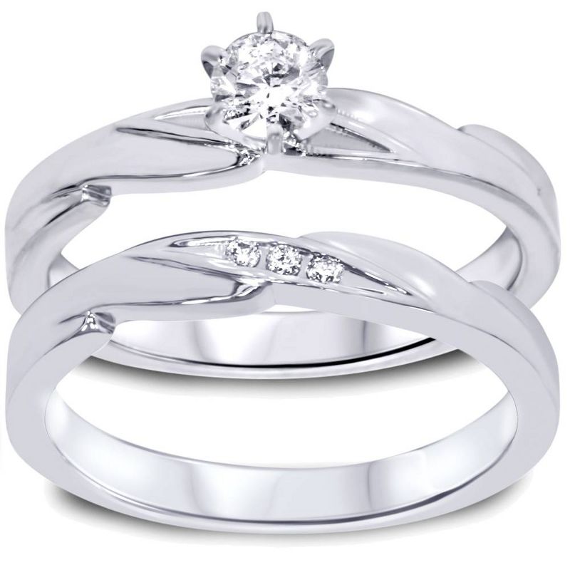 Pompeii3 1/4ct Diamond Engagement Wedding Ring Set 10K White Gold, 1 of 6