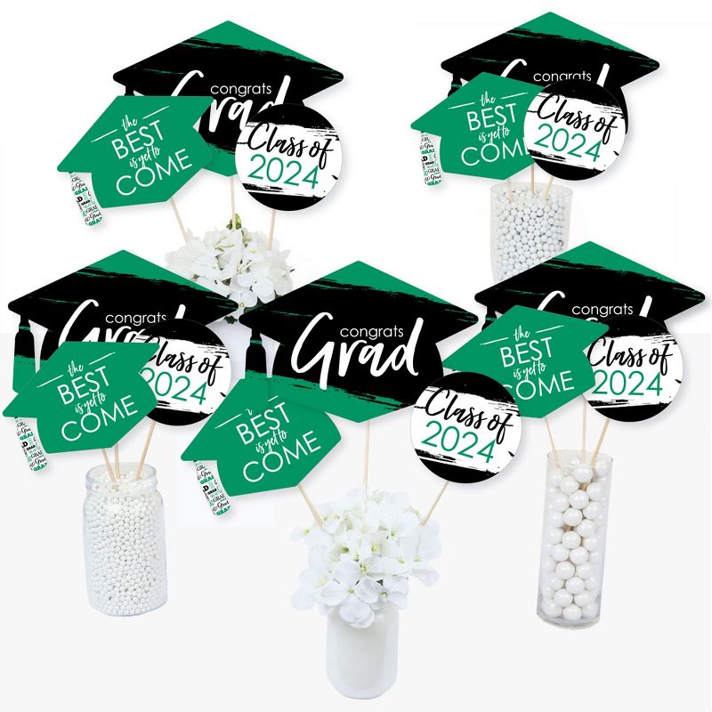 Big Dot of Happiness Green Grad - Best is Yet to Come - 2024 Green Graduation Party Centerpiece Sticks - Table Toppers - Set of 15, 2 of 9