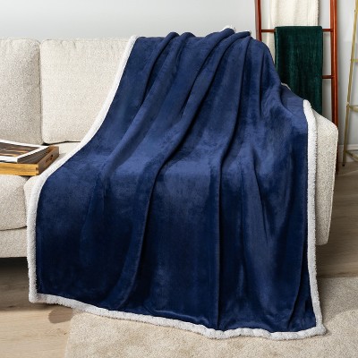Navy Twin Sherpa Fleece Reversible Throw Blanket