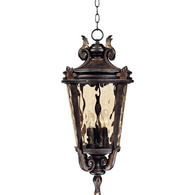 John Timberland Traditional Outdoor Light Hanging Veranda Bronze Scroll 26 1/4" Champagne Water Glass Damp Rated for Porch Patio