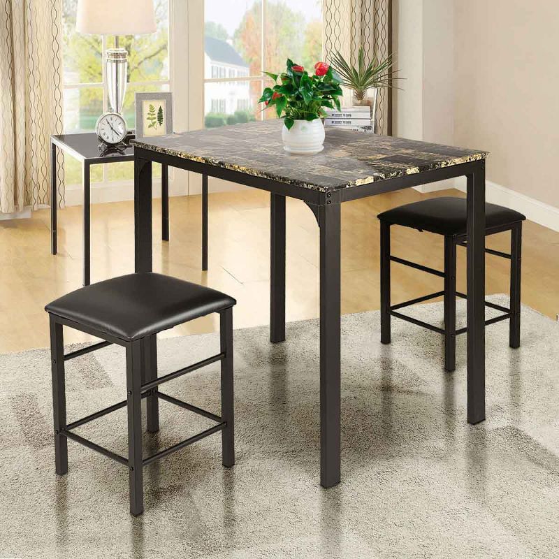 Tangkula 3 Pieces Counter Height Table Set 2 Chairs Bar Dining Room Faux Marble, 5 of 8