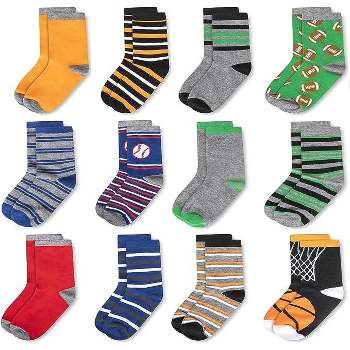 Sports Assortment 12 pack socks for Boys or Girls, Little Kids Ages 6-10 Years