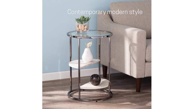 Lademore Round Side Table with Faux Stone Black - Aiden Lane, 2 of 9, play video