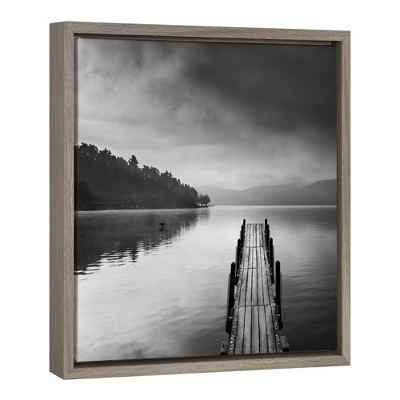 16" x 16" Black and White Lake View Framed Canvas Wall Art