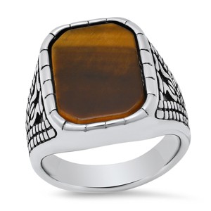 Steeltime Men's stainless steel and tiger eye rectangular ring. Size Option: 9-12 - 1 of 4
