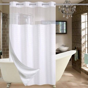 Stall No Hook Shower Curtain with Snap in Liner Set Hotel Luxury White Bathroom Shower Curtain See Through Top - 1 of 4