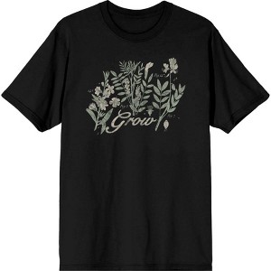 "Grow" Inspirational Vintage Botanicals  Adult Crew Neck Short Sleeve Tee - 1 of 2