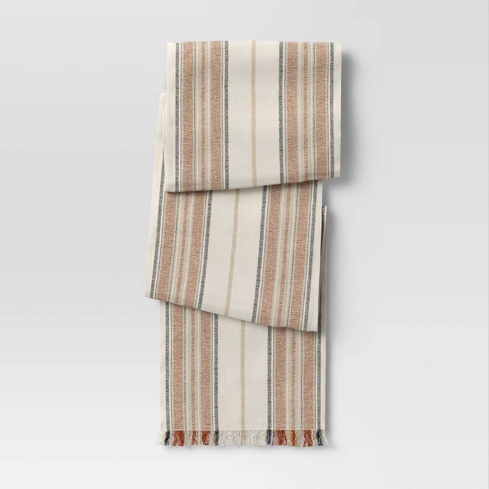 Photos - Tablecloth / Napkin 108" x 14" Cotton Striped Table Runner Orange - Threshold™