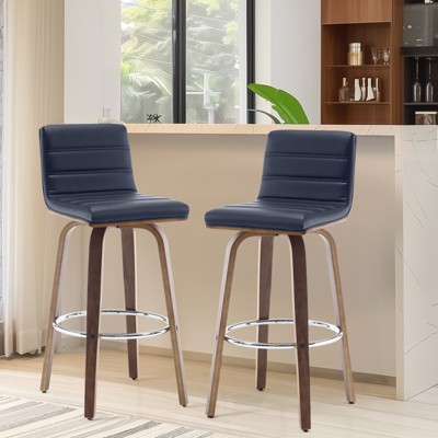 Bekrvio 26"/29" Swivel Bar Stools Set of 1/2, Faux Leather Upholstered Counter Chairs with Wood Legs, Mid-Century Seating for Kitchen Island