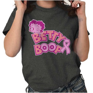 Betty Boop Pink Breast Cancer Ribbon Womens Graphic T Shirt Tees Brisco Brands - 1 of 4