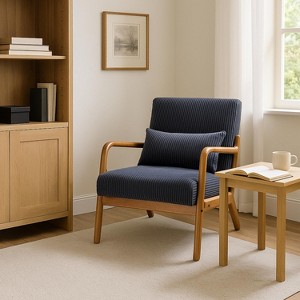 Homy Casa Modern Wood Frame Accent Chair with Pillow – Cozy Mid-Century Lounge Seating - 1 of 4