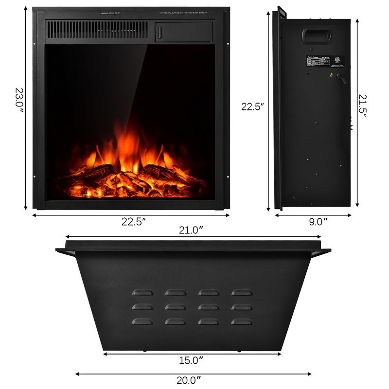 Costway 22.5'' Electric Fireplace Insert Freestanding & Recessed Heater Log Flame Remote, 4 of 10