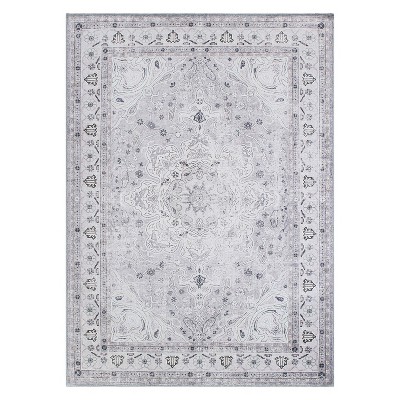 Gray & White Floral Washable Area Rug, 5x7, Sold by at Home