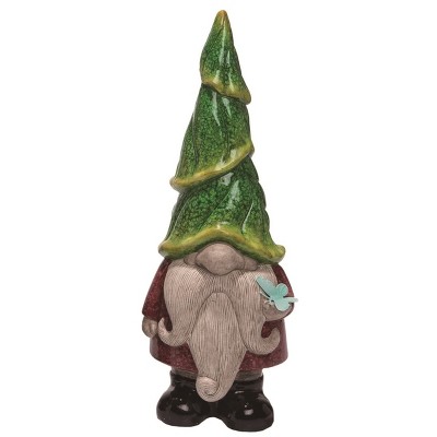 Transpac Terracotta 13" Green Spring Gnome with Butterfly Statuette