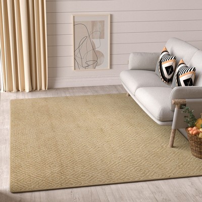 Maxax Jute Door Mat，Hand Woven Area Rug, Boho Rustic Style, Natural Fiber Jute Rug Diamond Stripe for Entryway and Hallway