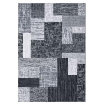 Washable Modern Plaid Rug Non Slip Low Pile Rug Soft Geometric Throw Floor Cover Foldable Indoor Carpet for Living Room Bedroom Playroom Nursery