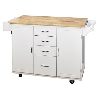 Cottage Country Wood Top Kitchen Cart White - Buylateral : Target