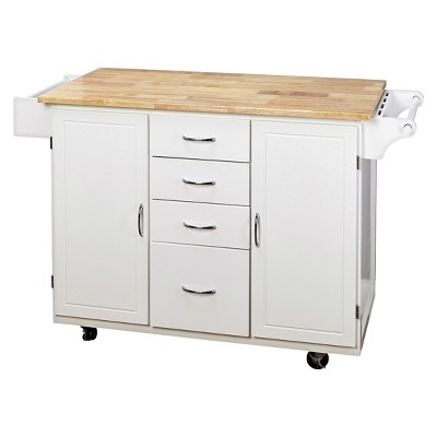 Cottage Country Wood Top Kitchen Cart White - Buylateral: Rolling ...