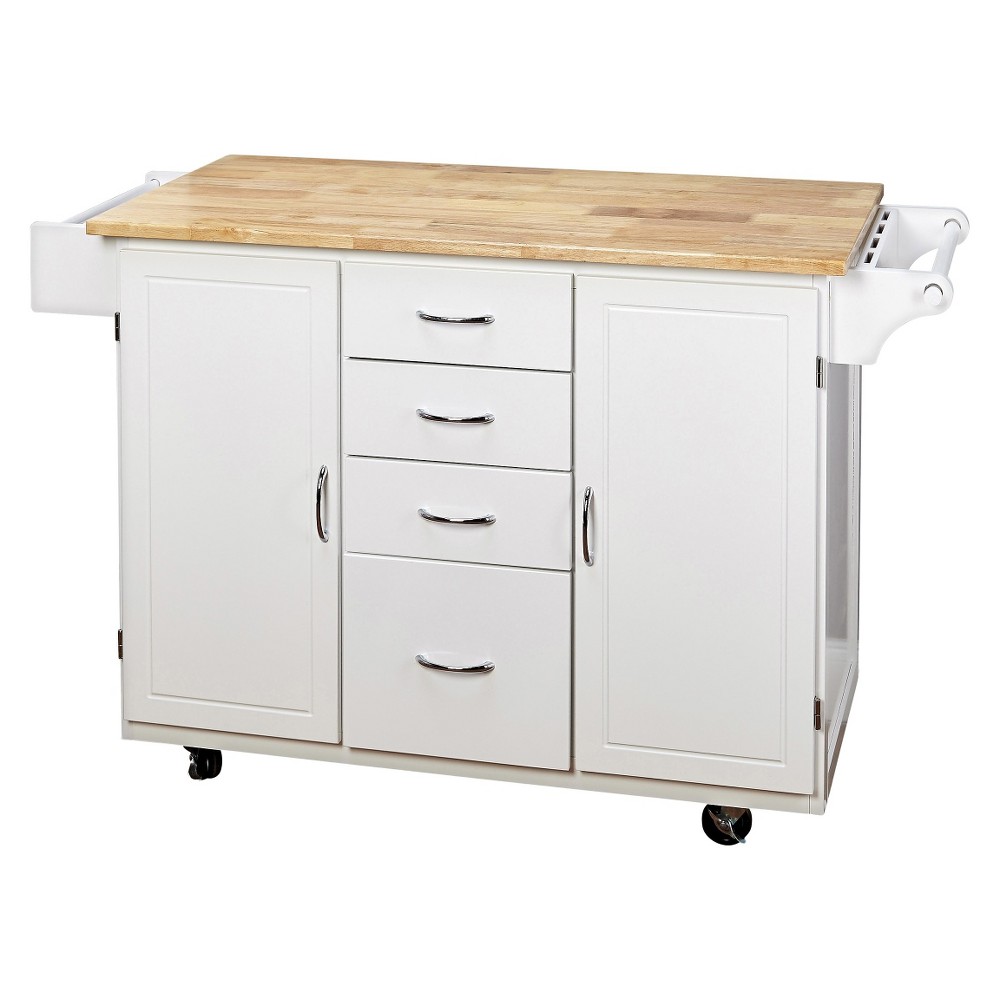 Photos - Other Furniture Cottage Country Wood Top Kitchen Cart White - Buylateral