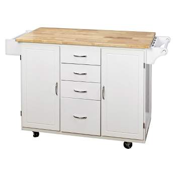 Cottage Country Wood Top Kitchen Cart White - Buylateral