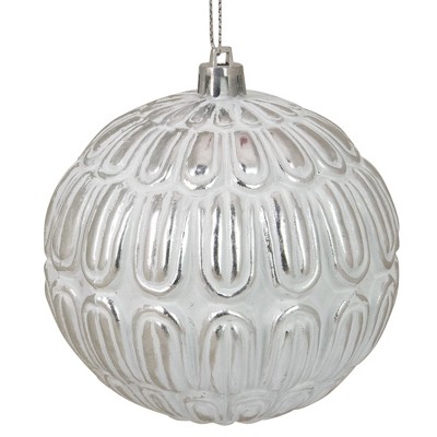 Northlight 4" Distressed White and Silver Geometric Christmas Ball Ornament