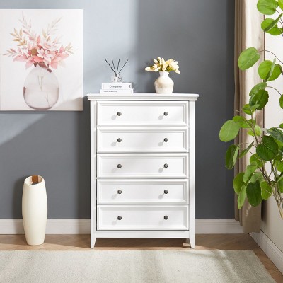 Modern 5 Drawers Dresser, Storage Drawers Cabinet For Cloths In Living Room, 45 Inch Length For Living Room-Cuddlewood