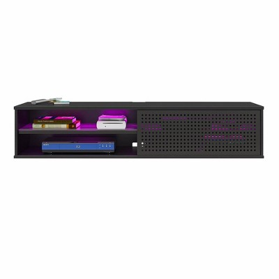 Contemporary Black MDF 62" Floating TV Stand with LED Lights