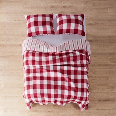 Camden Reversible Red and Cream Cotton Quilt Set with Pillow Shams